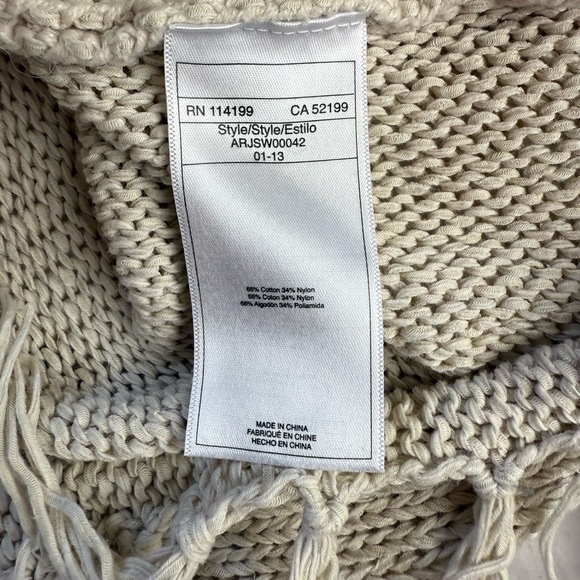 Roxy Tan Fringe Short Sleeve‎ V Neck Knit Texture Poncho Sweater Top Large - Picture 6 of 9